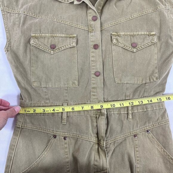 MIOU MUSE Eleanor Short Cargo Dress Olive Green Denim Utility Safari Large L